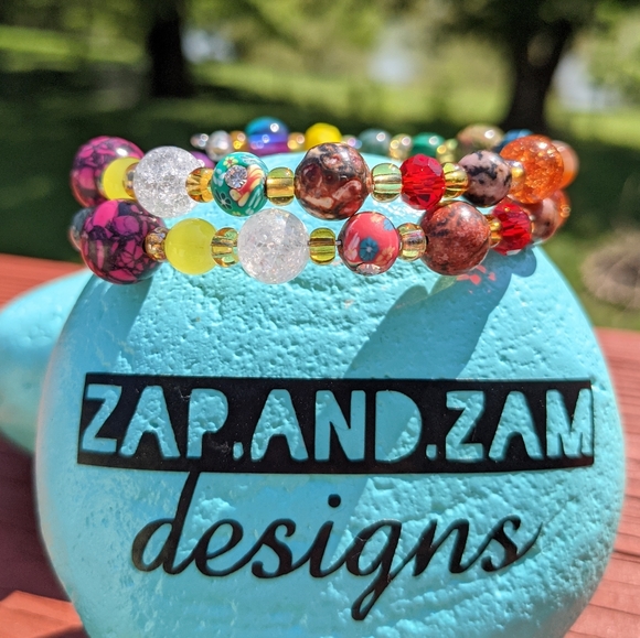 Howlite Unakite Crystals Gemstone Energy Bracelet Handmade Cute Sparkly - Picture 13 of 17